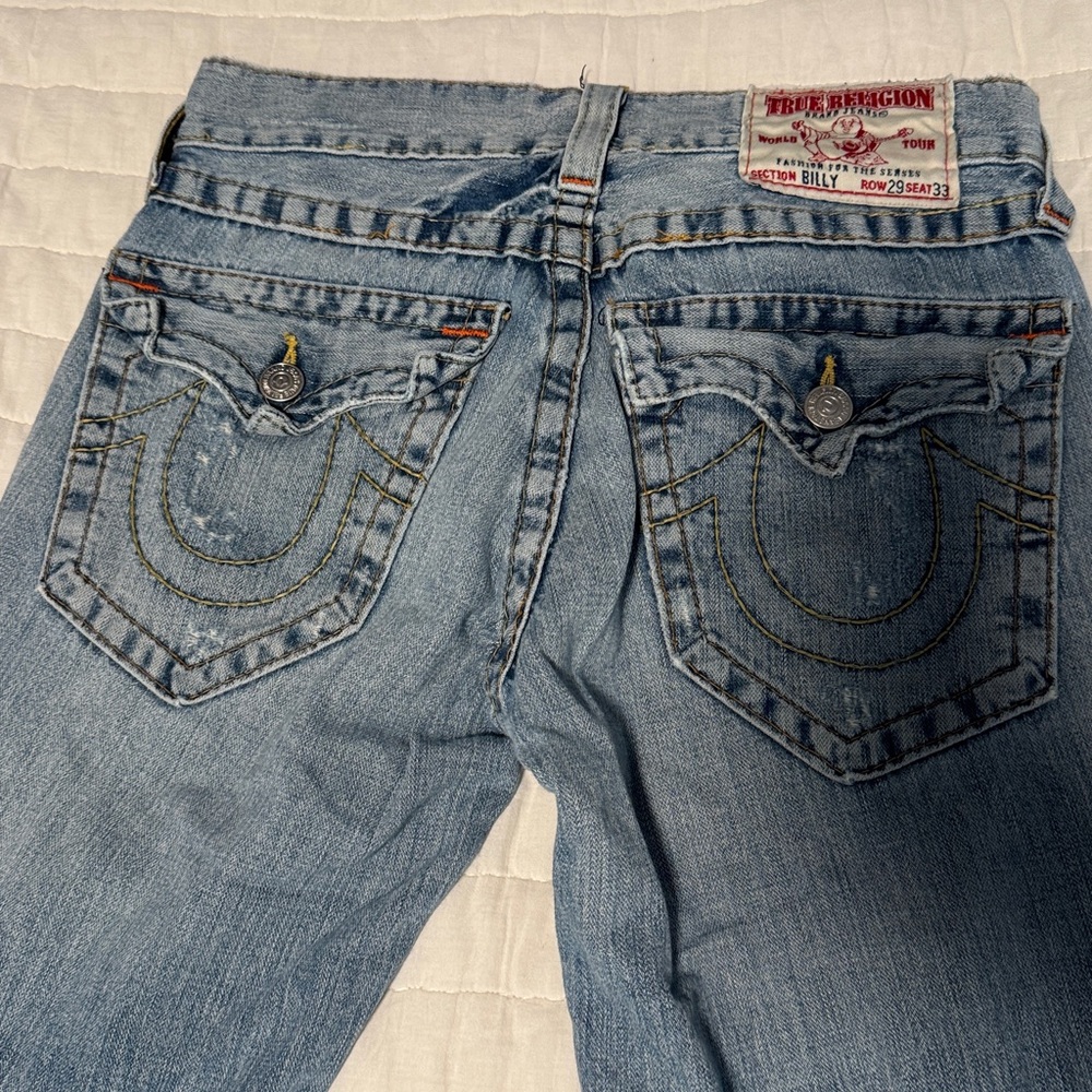 True Religion Blue Jeans with Orange Stitching